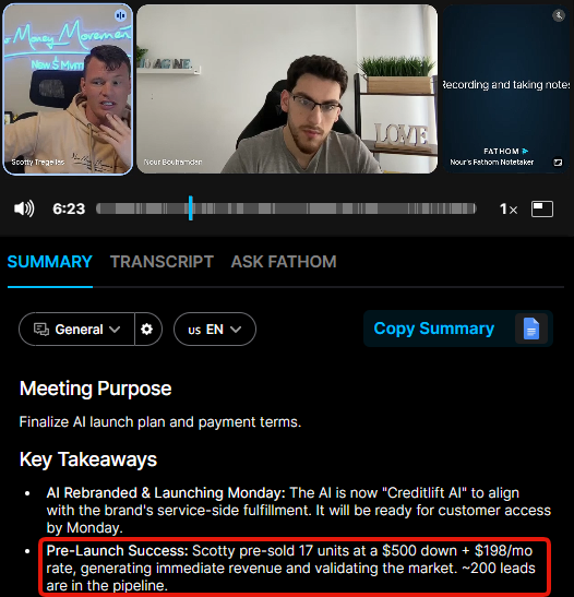 Scotty Tregellas pre-launch results: pre-sold 17 units at $500 down plus $198/mo with about 200 leads in the pipeline